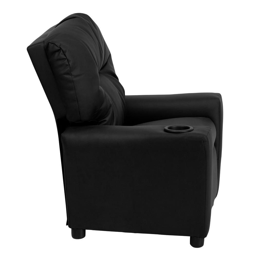 Contemporary Black LeatherSoft Kids Recliner with Cup Holder. Picture 3