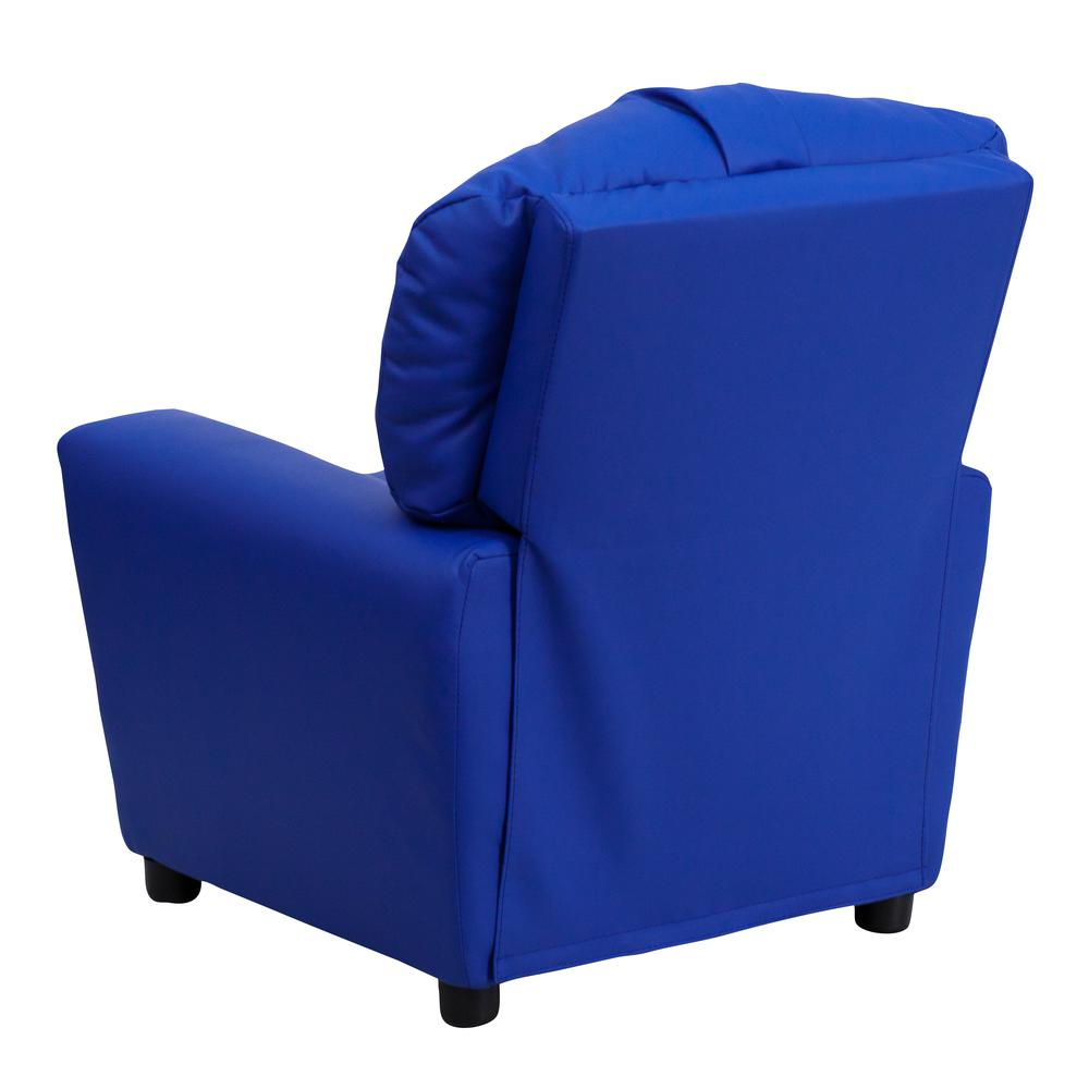 Contemporary Blue Vinyl Kids Recliner with Cup Holder. Picture 3