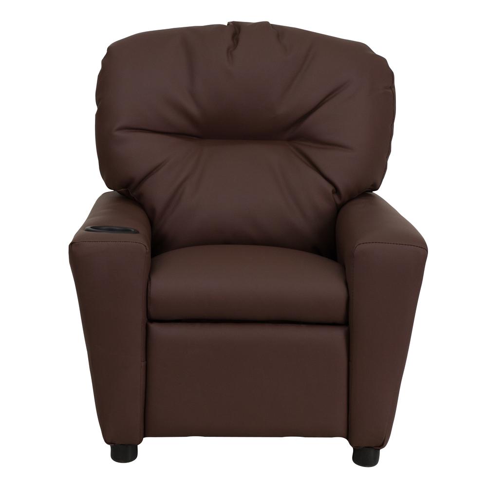 Contemporary Brown LeatherSoft Kids Recliner with Cup Holder. Picture 5