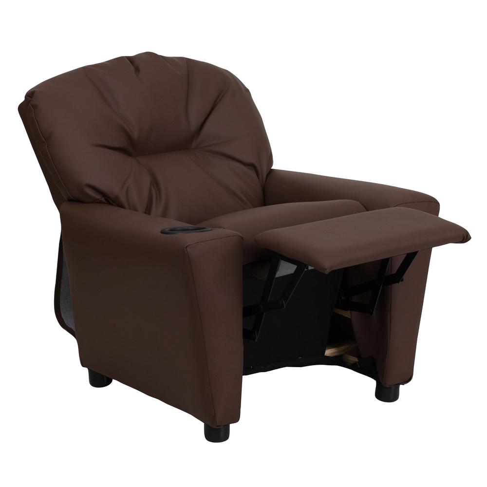 Contemporary Brown LeatherSoft Kids Recliner with Cup Holder. Picture 6