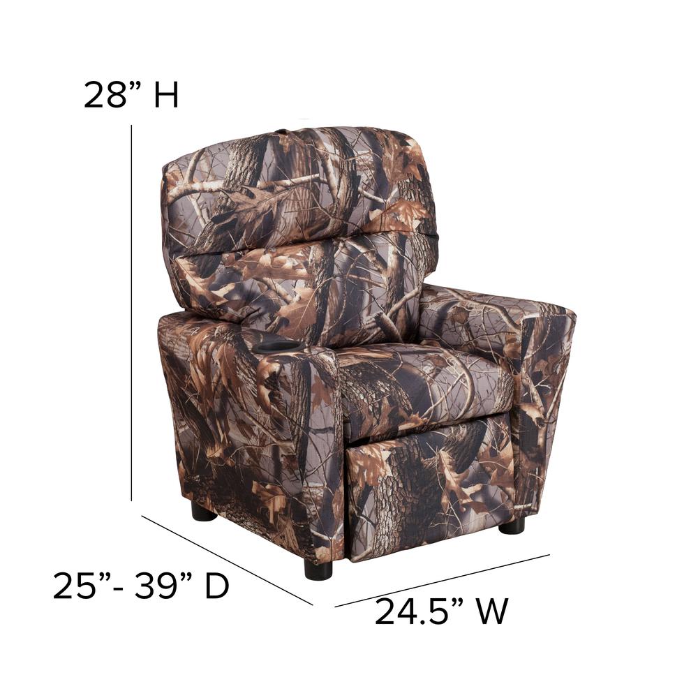 Contemporary Camouflaged Fabric Kids Recliner with Cup Holder. Picture 2