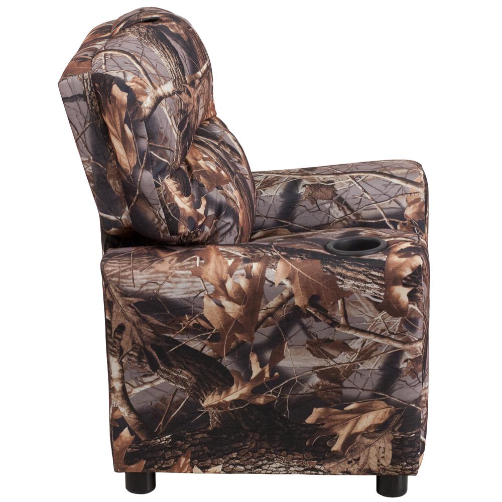 Contemporary Camouflaged Fabric Kids Recliner with Cup Holder. Picture 3