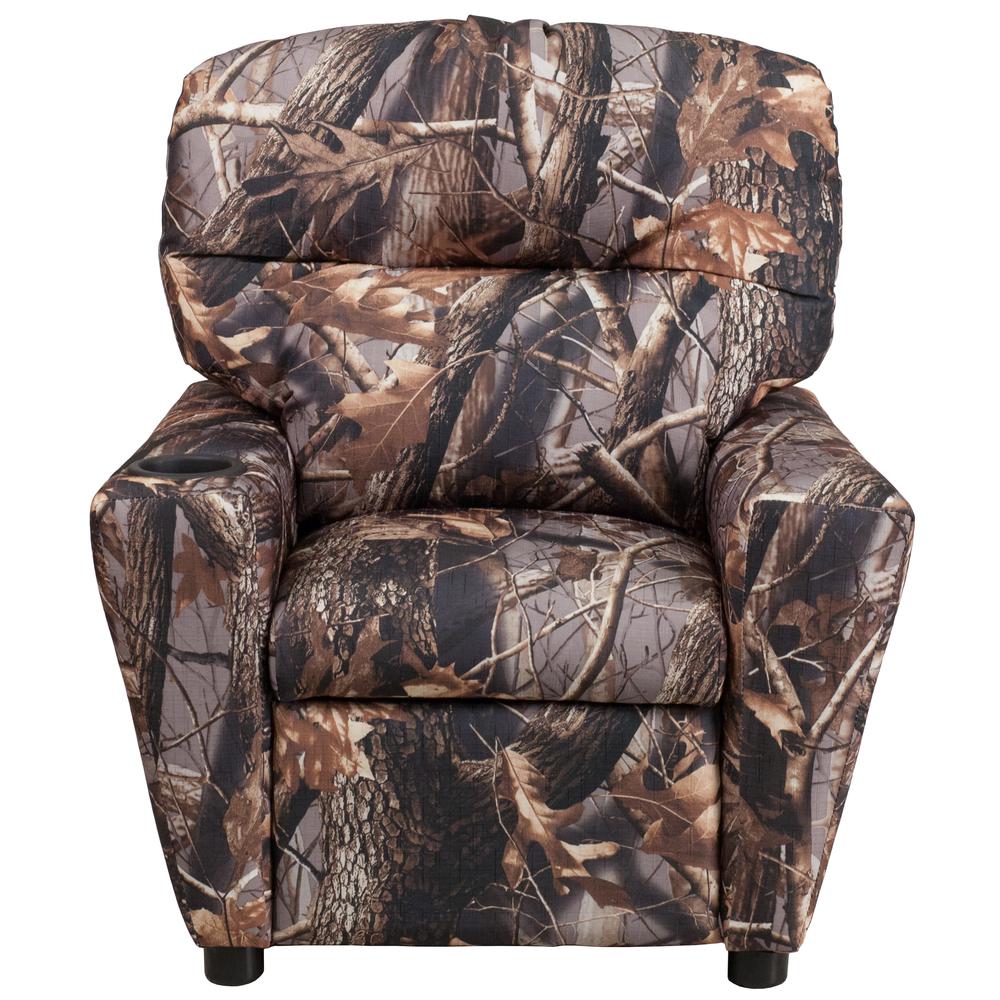 Contemporary Camouflaged Fabric Kids Recliner with Cup Holder. Picture 5