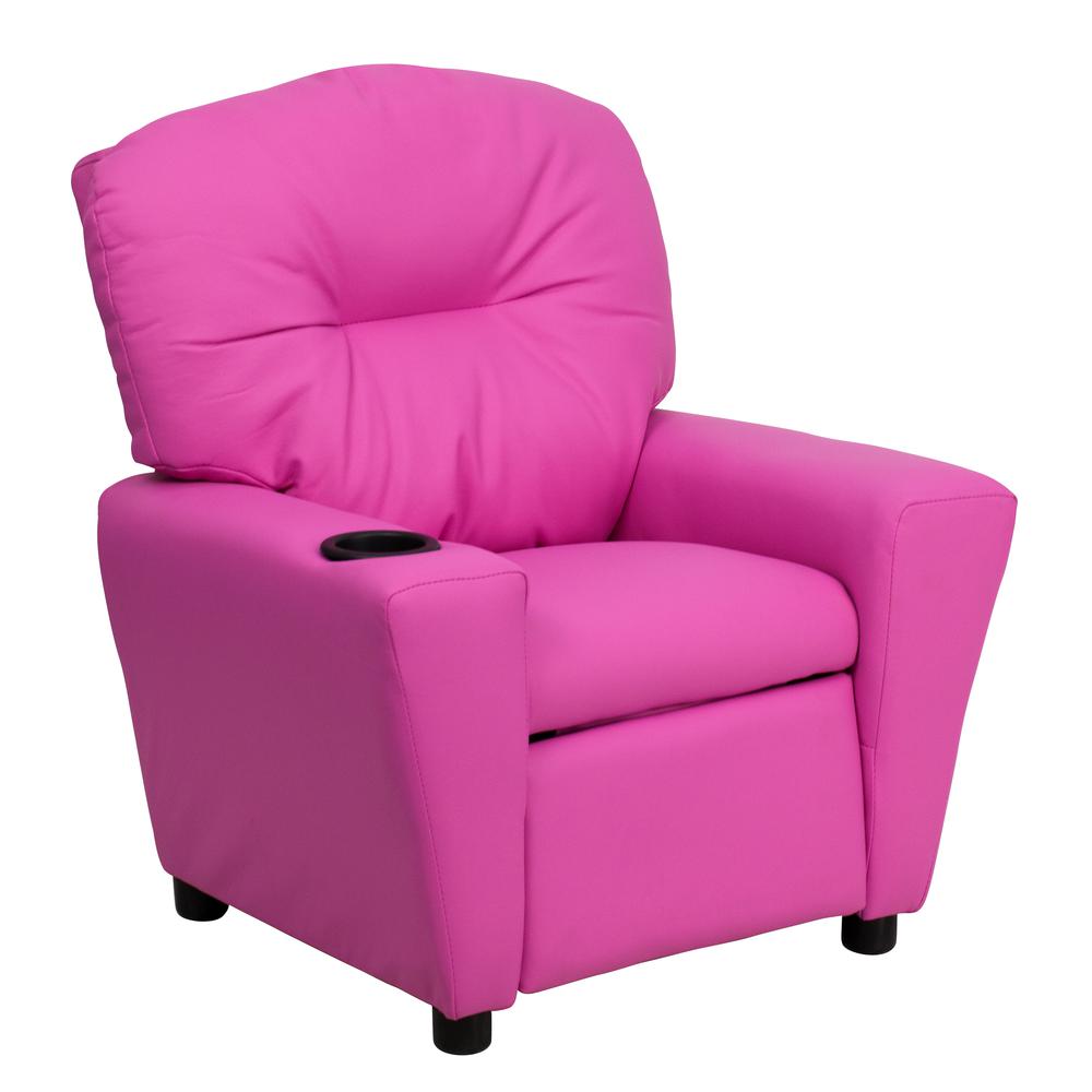 Contemporary Hot Pink Vinyl Kids Recliner with Cup Holder. The main picture.
