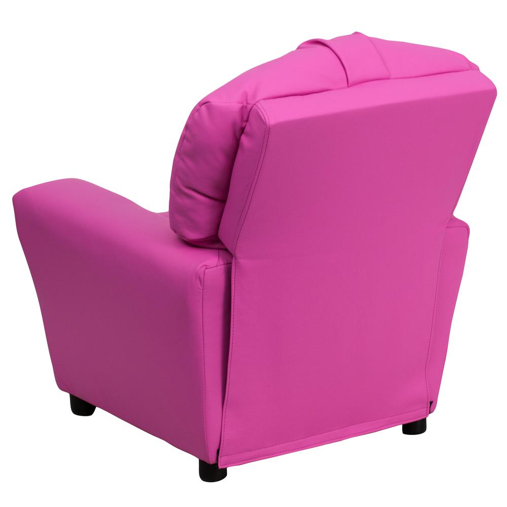 Contemporary Hot Pink Vinyl Kids Recliner with Cup Holder. Picture 4