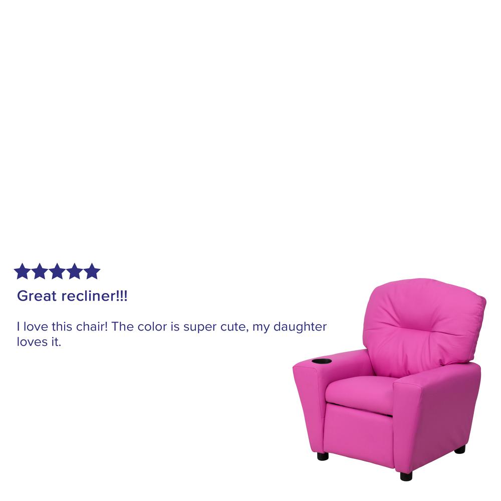 Contemporary Hot Pink Vinyl Kids Recliner with Cup Holder. Picture 7