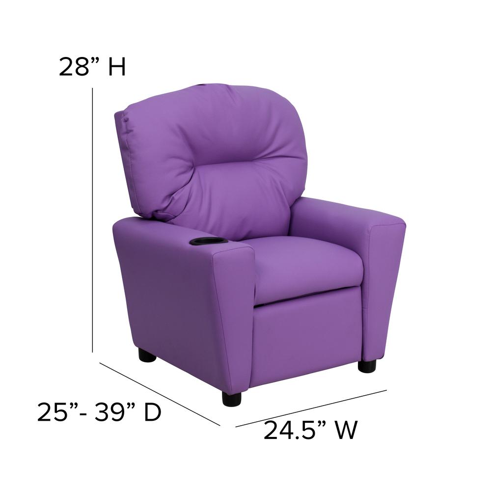 Contemporary Lavender Vinyl Kids Recliner with Cup Holder. Picture 2