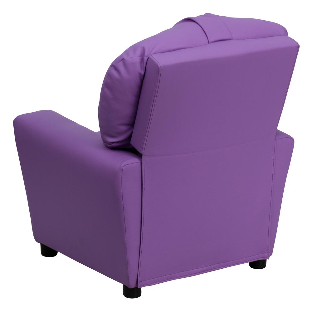Contemporary Lavender Vinyl Kids Recliner with Cup Holder. Picture 4