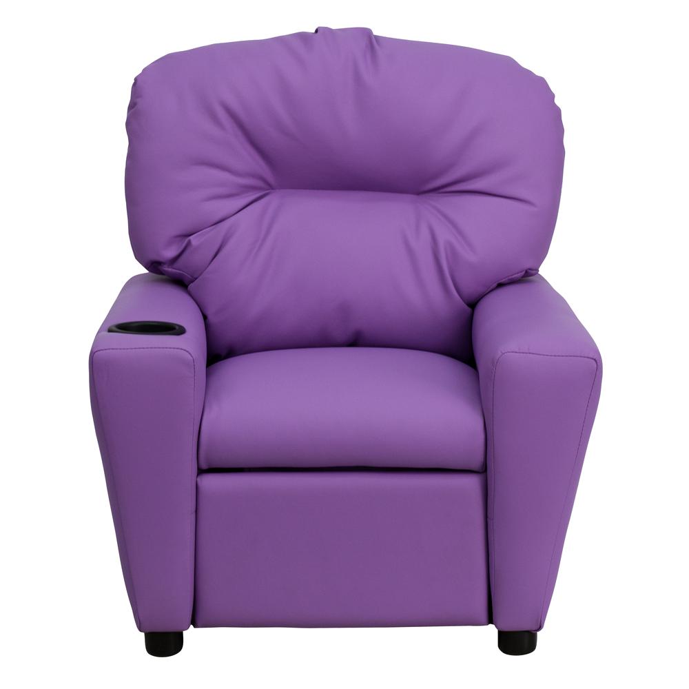 Contemporary Lavender Vinyl Kids Recliner with Cup Holder. Picture 5