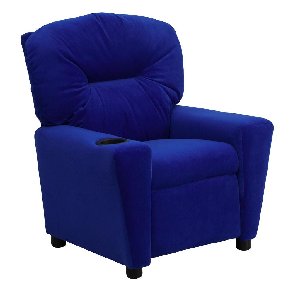 Contemporary Blue Microfiber Kids Recliner with Cup Holder. Picture 1