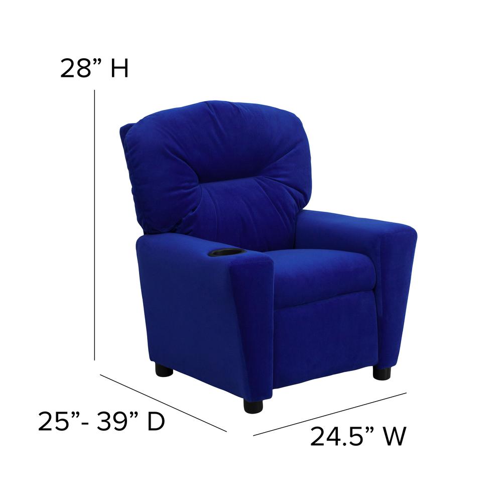 Contemporary Blue Microfiber Kids Recliner with Cup Holder. Picture 2