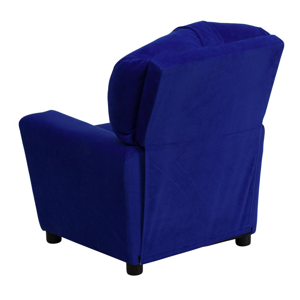 Contemporary Blue Microfiber Kids Recliner with Cup Holder. Picture 4