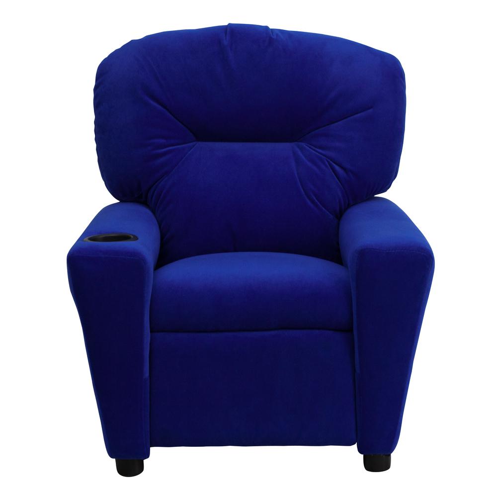 Contemporary Blue Microfiber Kids Recliner with Cup Holder. Picture 5