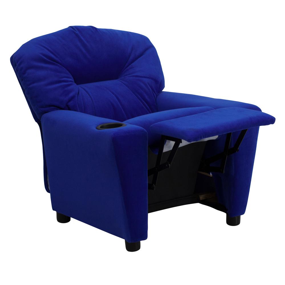 Contemporary Blue Microfiber Kids Recliner with Cup Holder. Picture 6