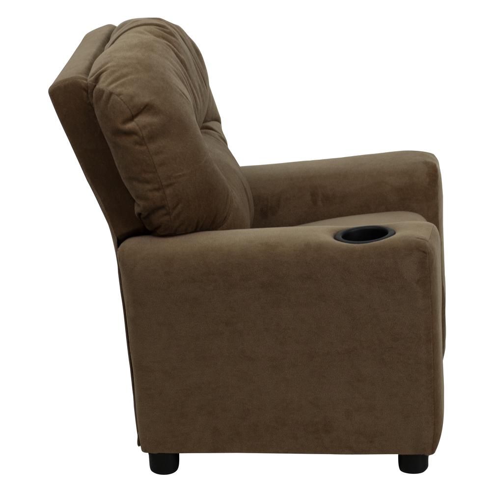 Contemporary Brown Microfiber Kids Recliner with Cup Holder. Picture 3