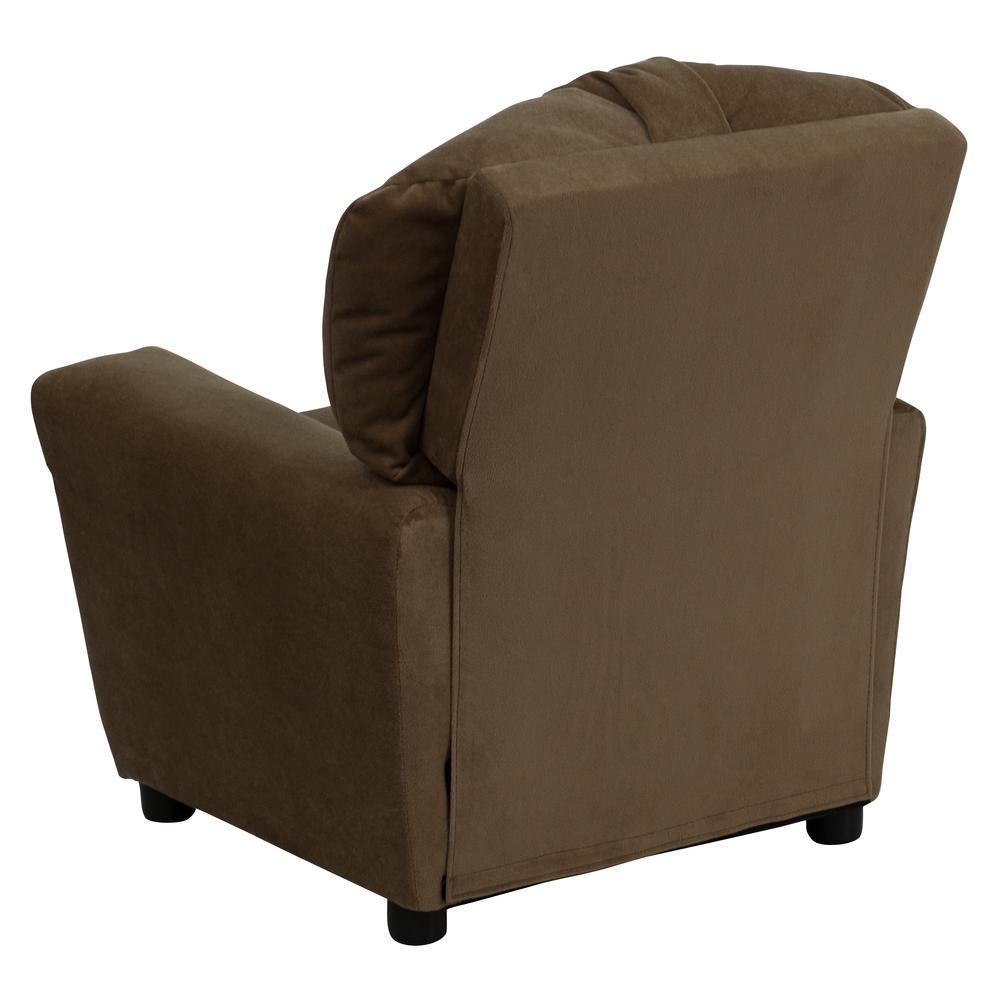 Contemporary Brown Microfiber Kids Recliner with Cup Holder. Picture 4