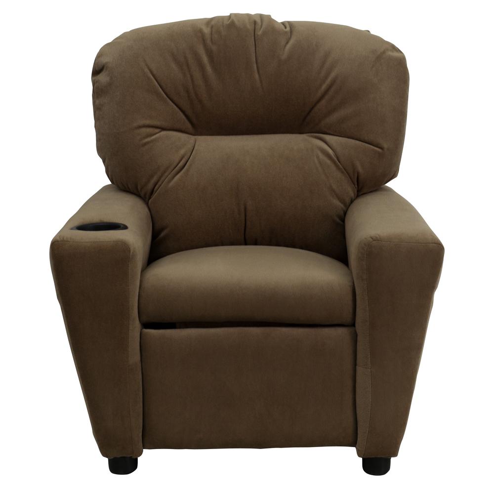 Contemporary Brown Microfiber Kids Recliner with Cup Holder. Picture 5