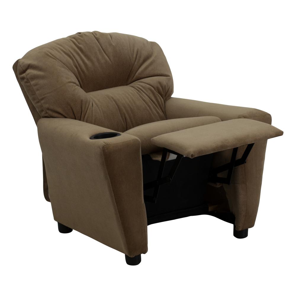 Contemporary Brown Microfiber Kids Recliner with Cup Holder. Picture 6