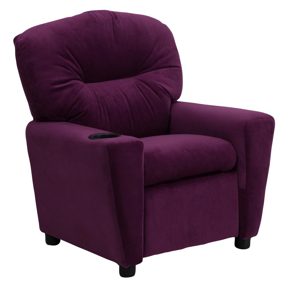 Contemporary Purple Microfiber Kids Recliner with Cup Holder. Picture 1
