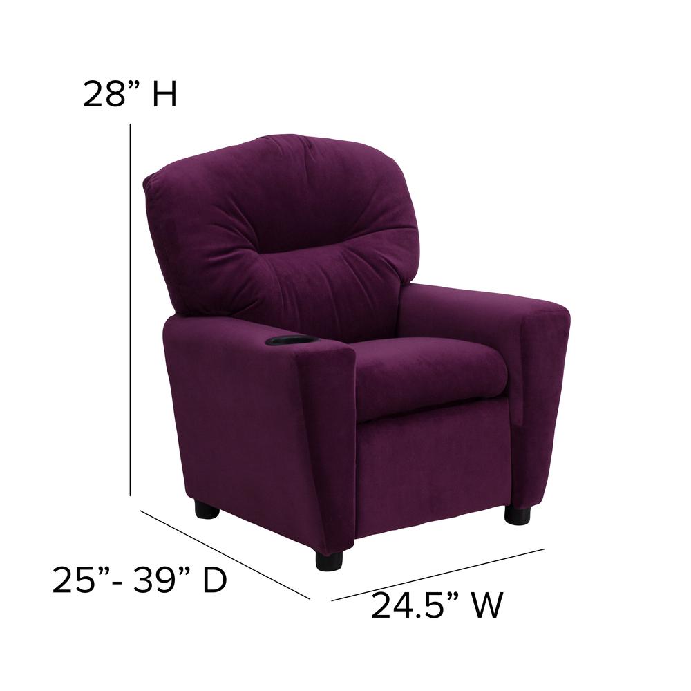 Contemporary Purple Microfiber Kids Recliner with Cup Holder. Picture 2