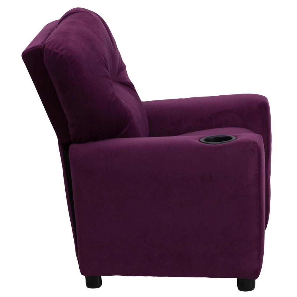 Contemporary Purple Microfiber Kids Recliner with Cup Holder. Picture 3