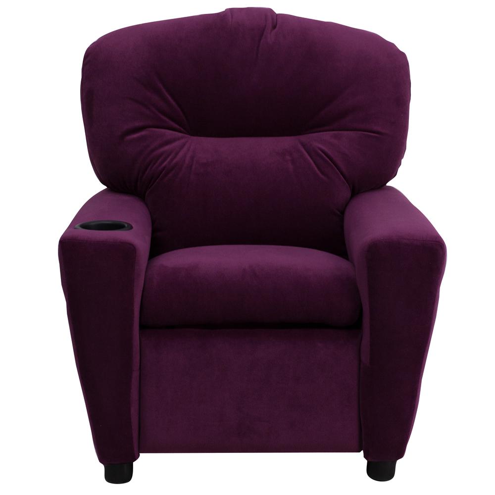 Contemporary Purple Microfiber Kids Recliner with Cup Holder. Picture 5