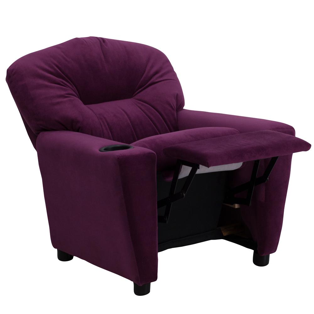 Contemporary Purple Microfiber Kids Recliner with Cup Holder. Picture 6