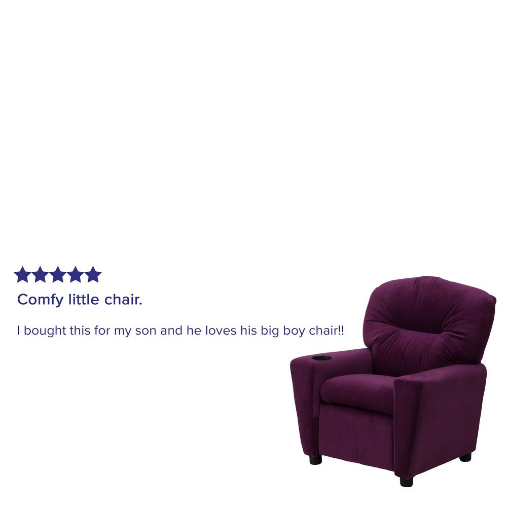 Contemporary Purple Microfiber Kids Recliner with Cup Holder. Picture 7