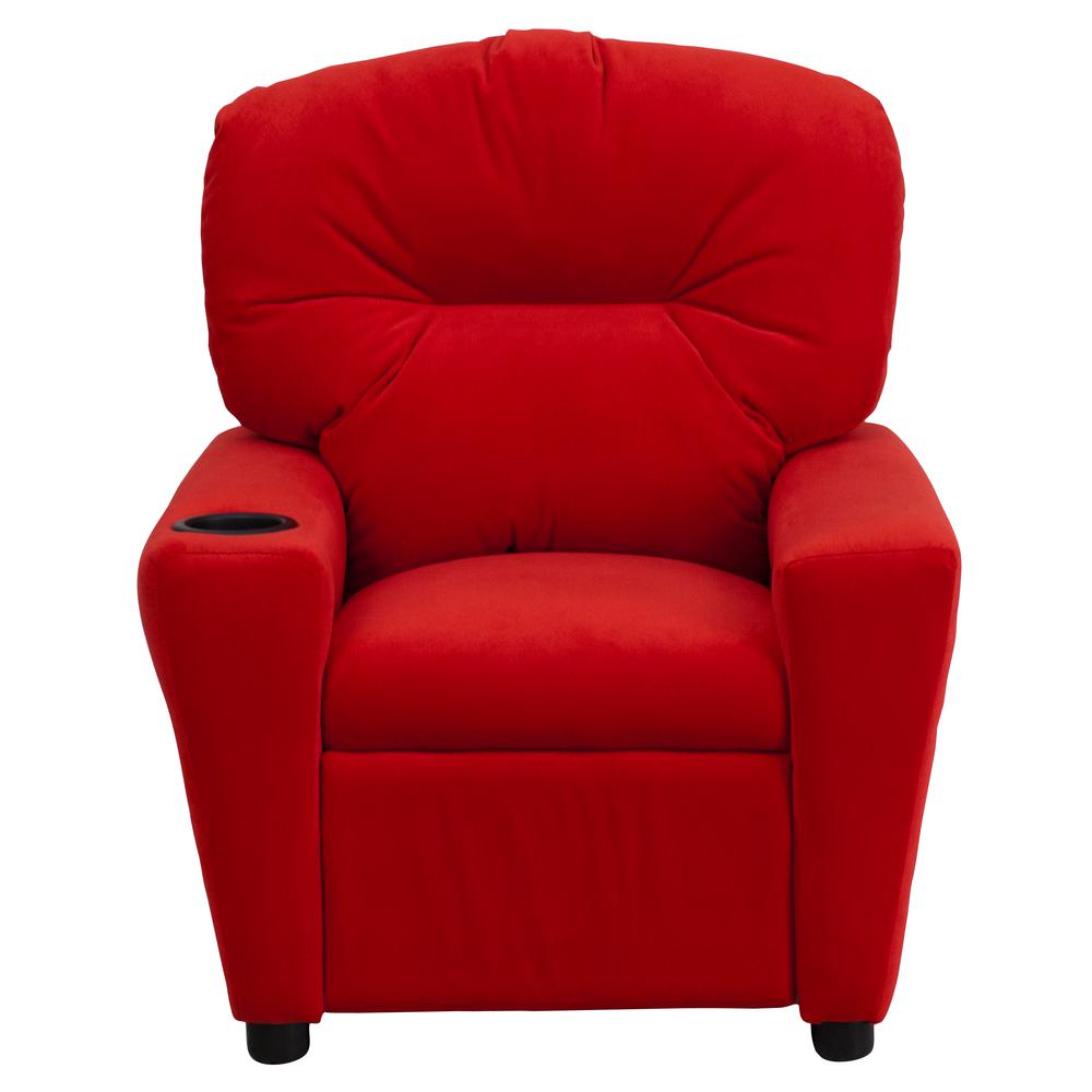 Contemporary Red Microfiber Kids Recliner with Cup Holder. Picture 4