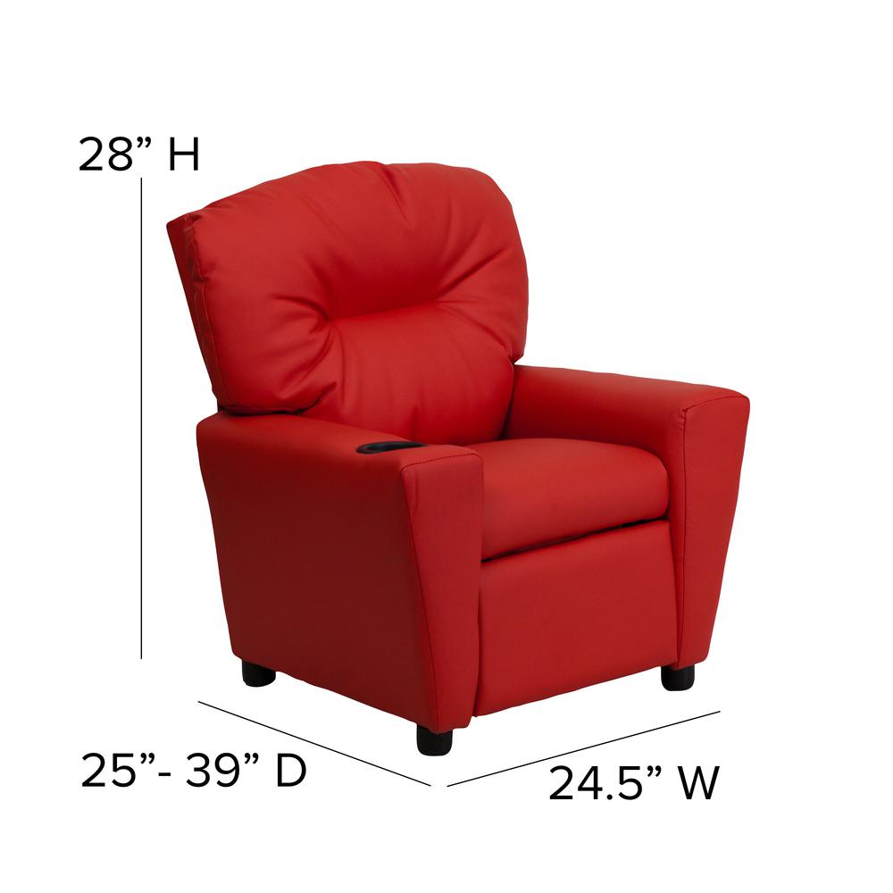 Contemporary Red Vinyl Kids Recliner with Cup Holder. Picture 2