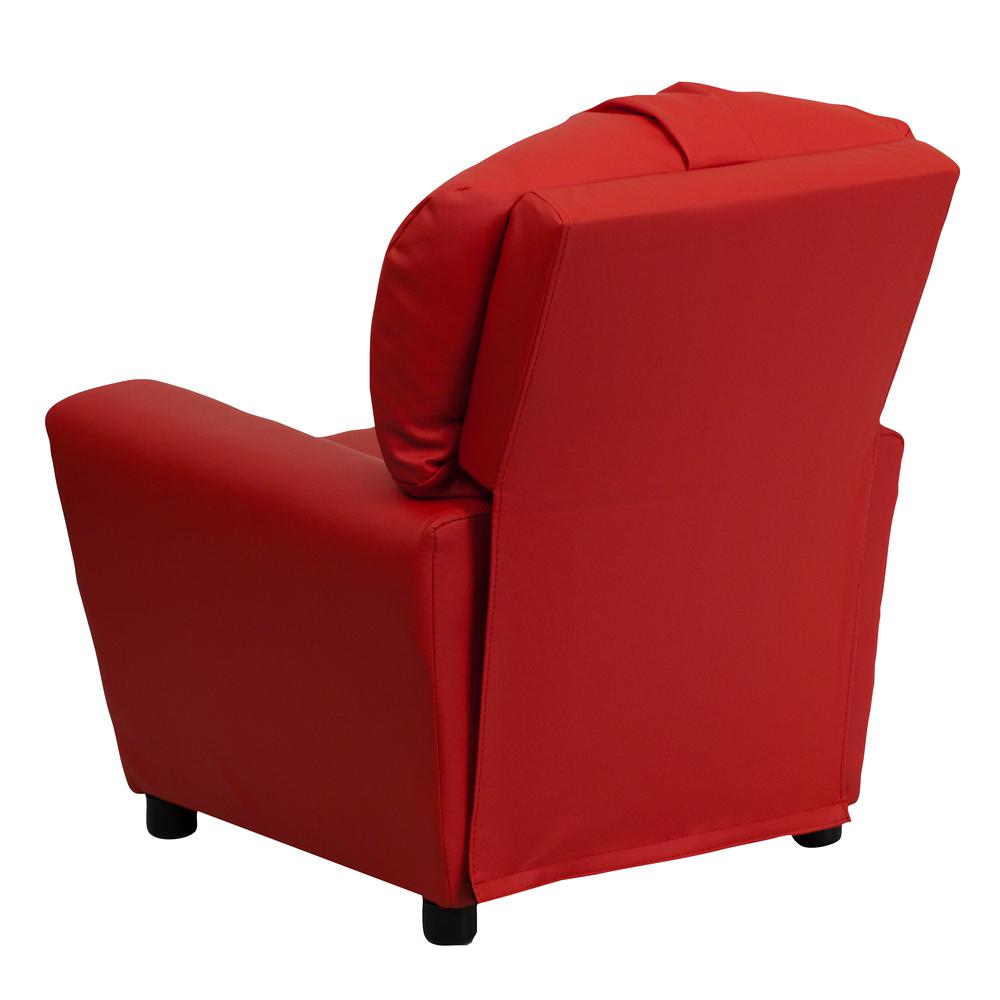 Contemporary Red Vinyl Kids Recliner with Cup Holder. Picture 4