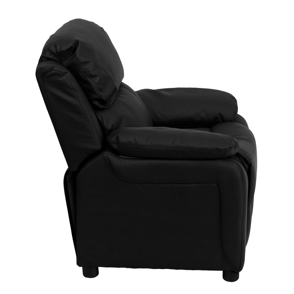 Deluxe Padded Contemporary Black LeatherSoft Kids Recliner with Storage Arms. Picture 3