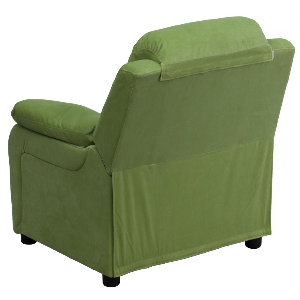 Deluxe Padded Contemporary Avocado Microfiber Kids Recliner with Storage Arms. Picture 3