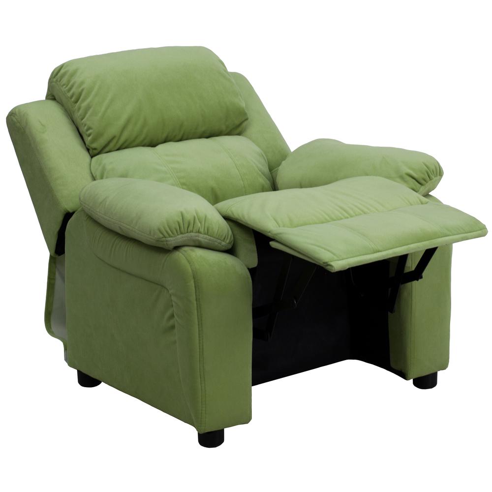 Deluxe Padded Contemporary Avocado Microfiber Kids Recliner with Storage Arms. Picture 5