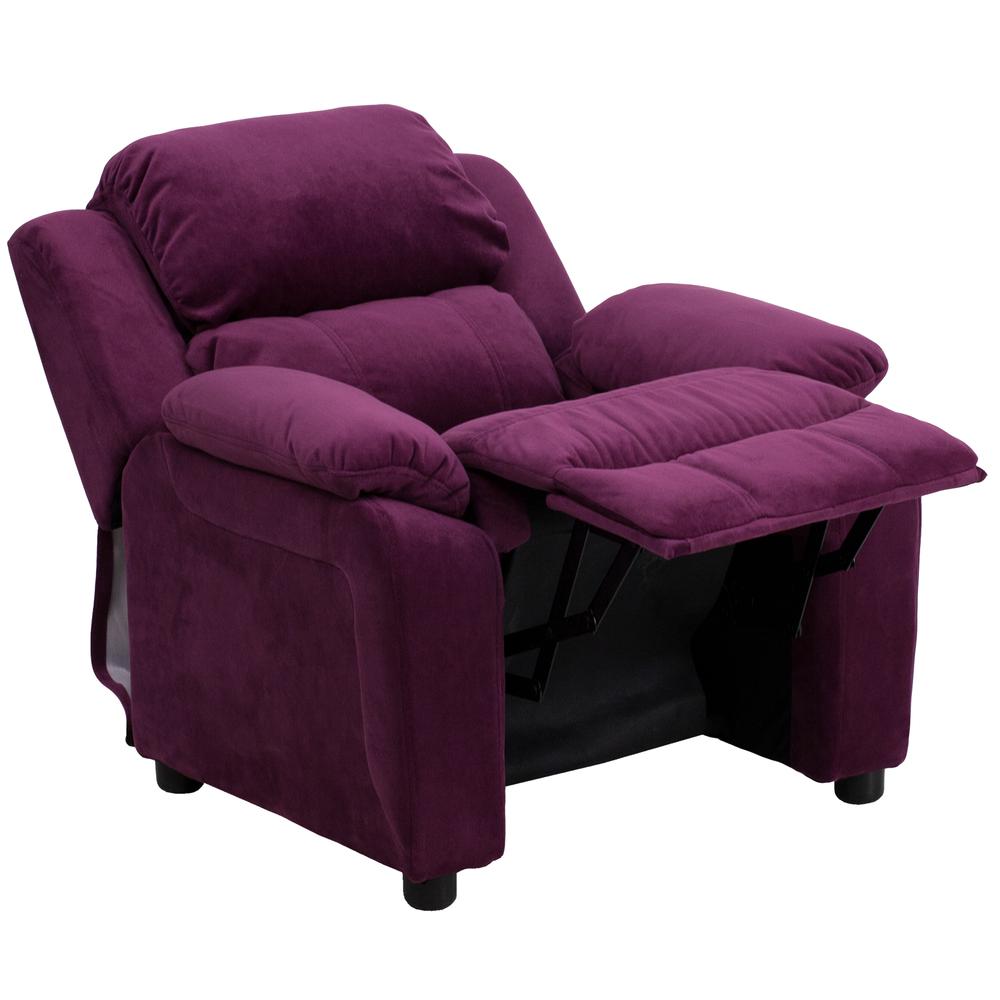 Deluxe Padded Contemporary Purple Microfiber Kids Recliner with Storage Arms. Picture 5
