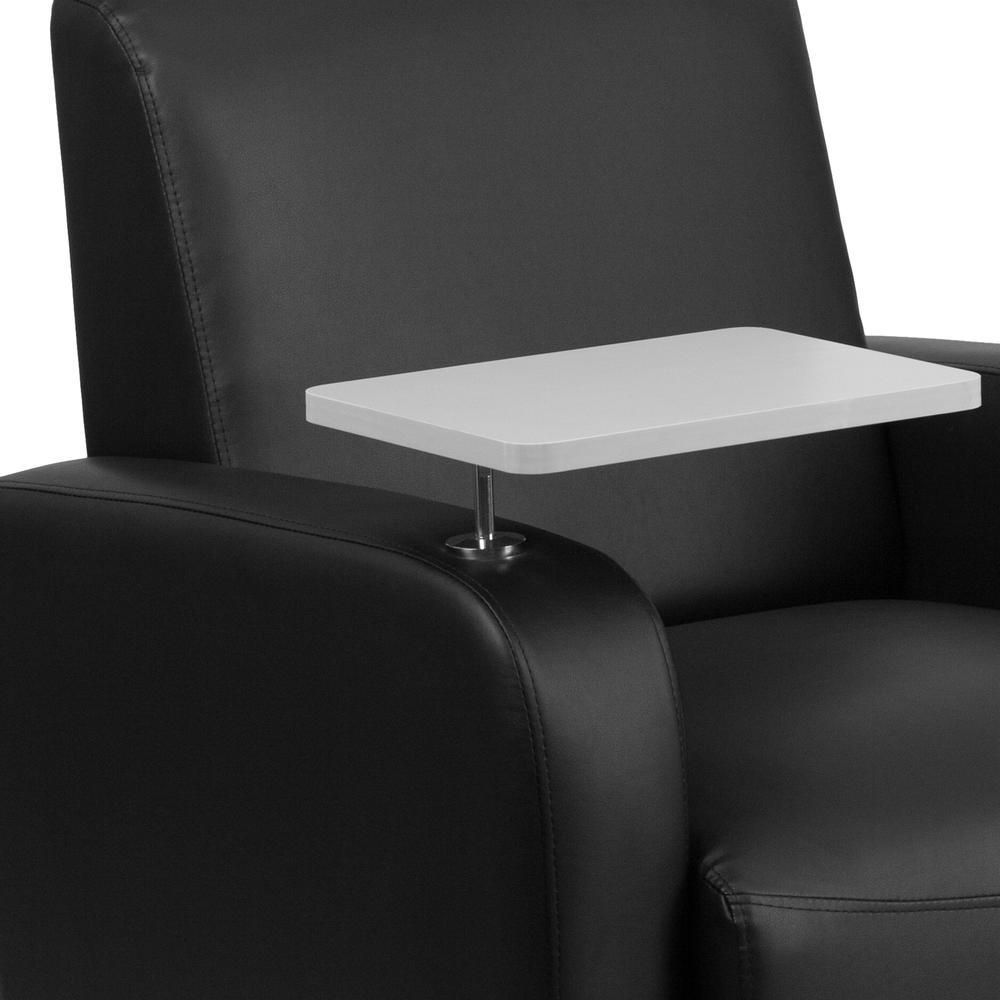 Black LeatherSoft Guest Chair with Tablet Arm, Front Wheel Casters and Cup Holder. Picture 6