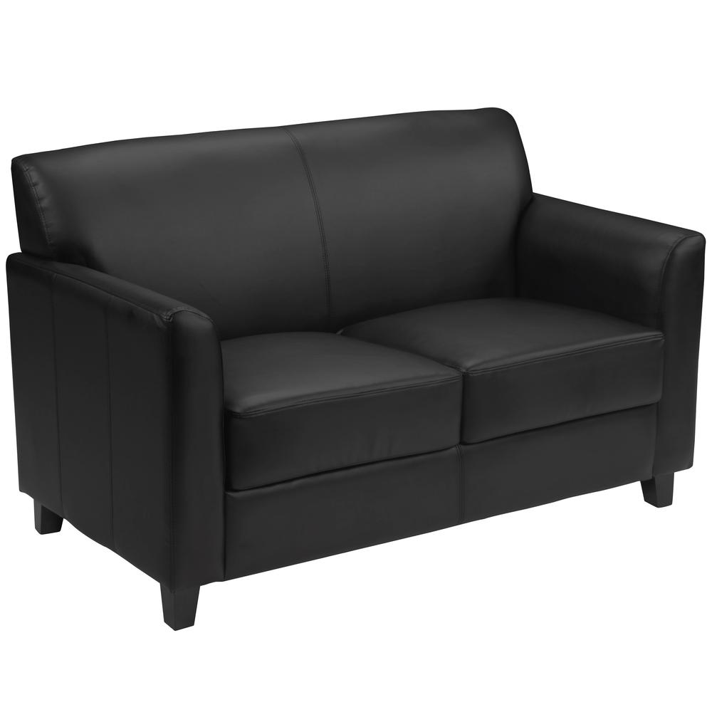 Black LeatherSoft Loveseat with Clean Line Stitched Frame. Picture 1
