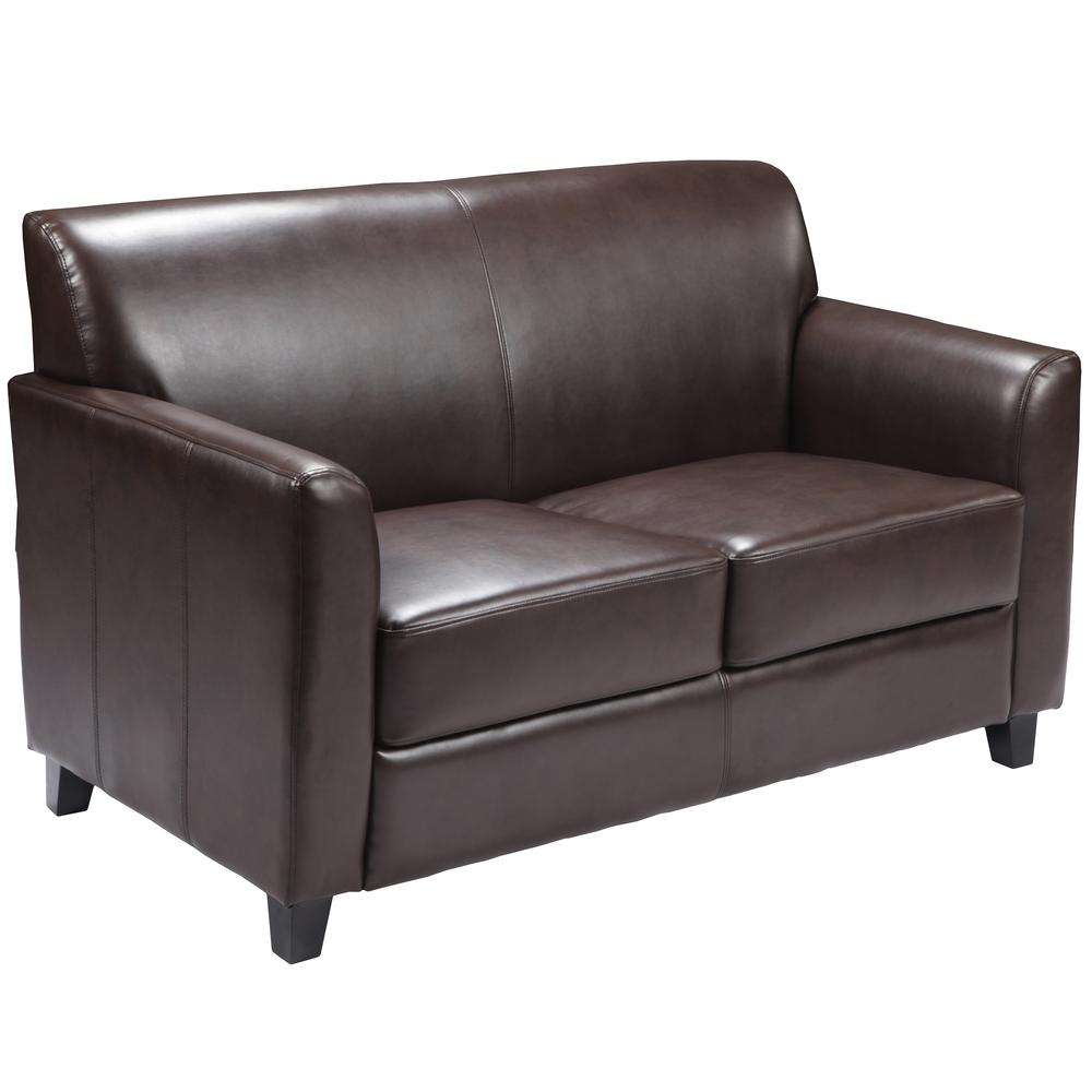 Brown LeatherSoft Loveseat with Clean Line Stitched Frame. The main picture.
