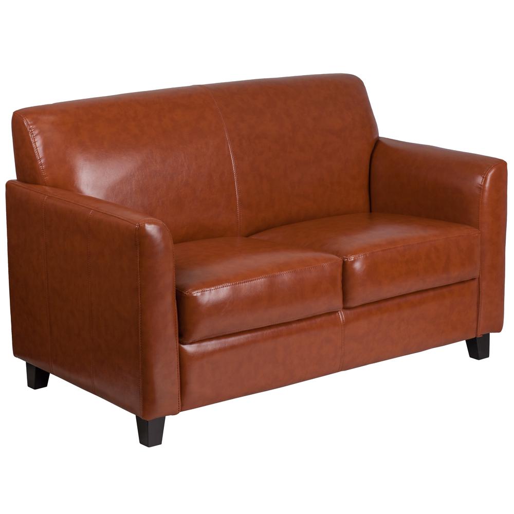 Cognac LeatherSoft Loveseat with Clean Line Stitched Frame. Picture 1
