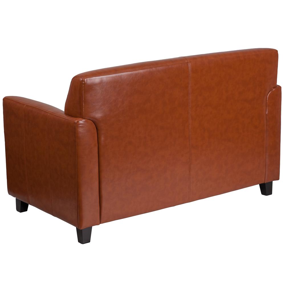 Cognac LeatherSoft Loveseat with Clean Line Stitched Frame. Picture 2