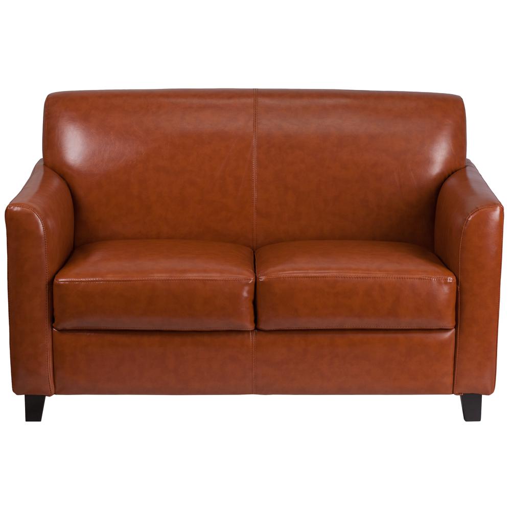 Cognac LeatherSoft Loveseat with Clean Line Stitched Frame. Picture 3