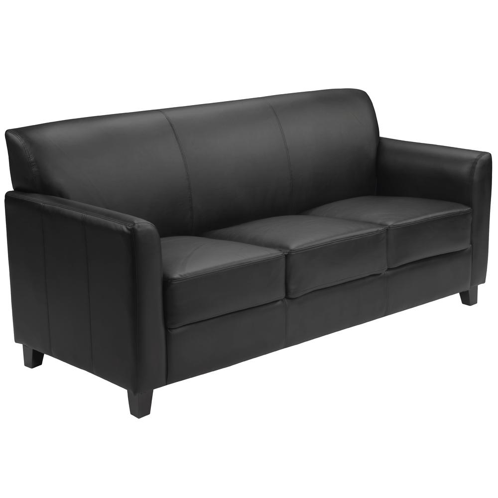 Black LeatherSoft Sofa with Clean Line Stitched Frame. The main picture.