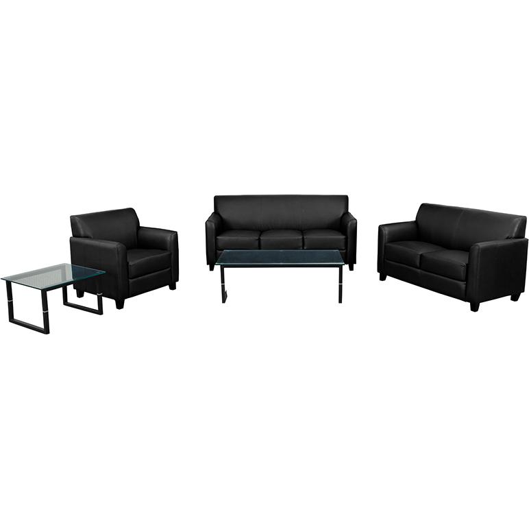 Reception Set in Black LeatherSoft with Clean Line Stitched Frame. Picture 1