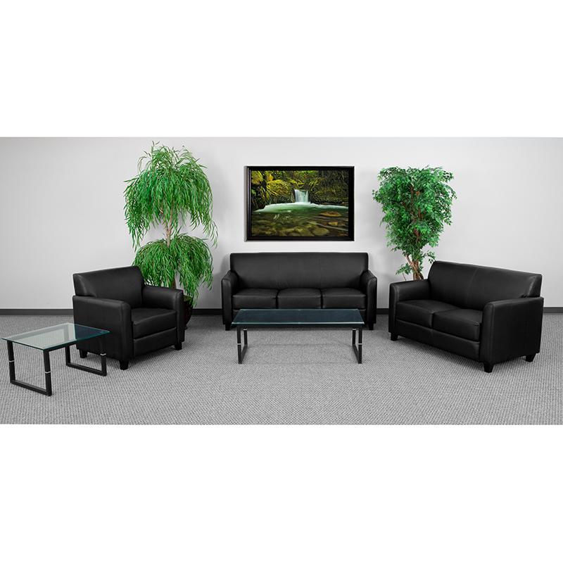 Reception Set in Black LeatherSoft with Clean Line Stitched Frame. Picture 2