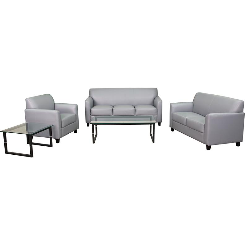 Reception Set in Gray LeatherSoft with Clean Line Stitched Frame. Picture 1