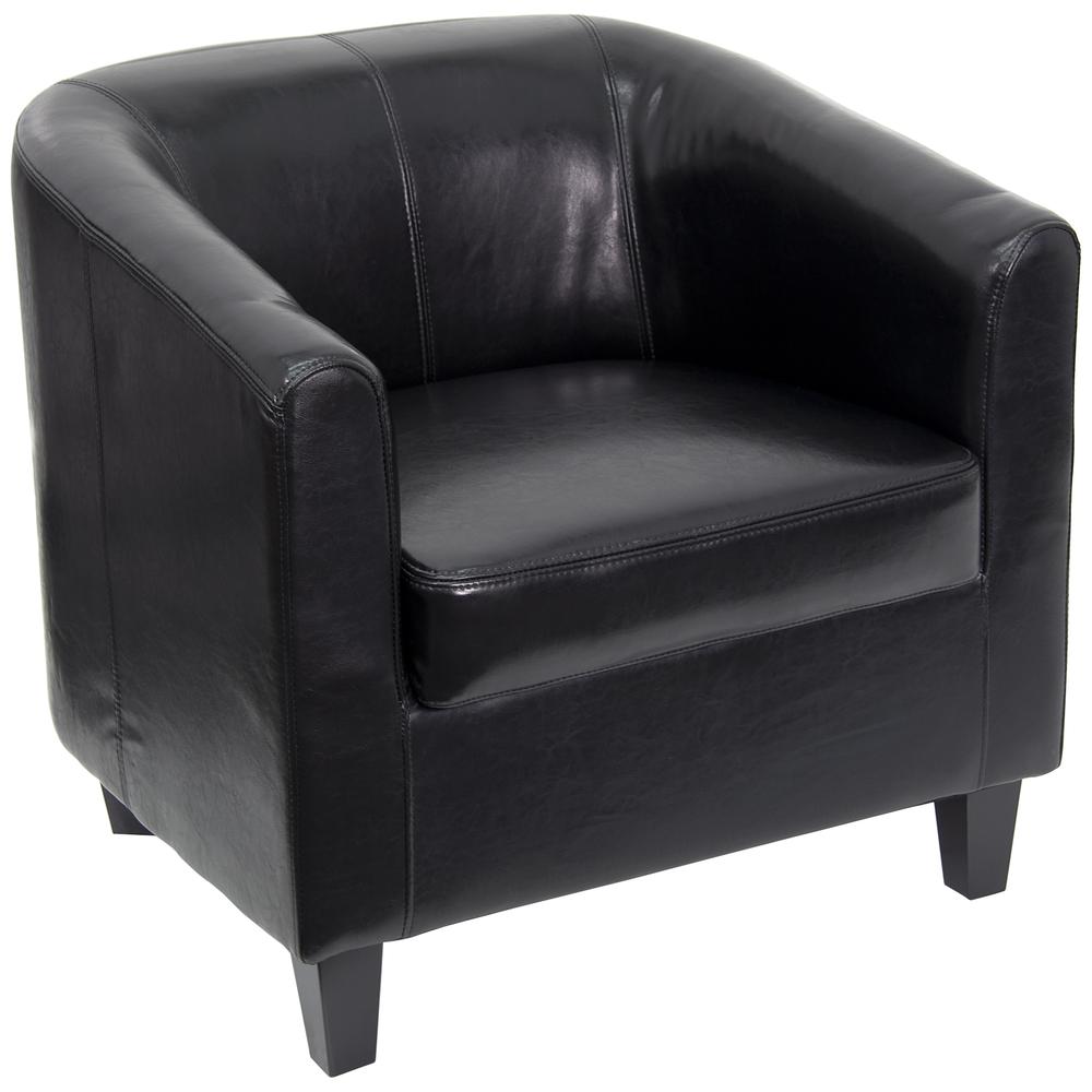 Black LeatherSoft Lounge Chair with Sloping Arms. Picture 1