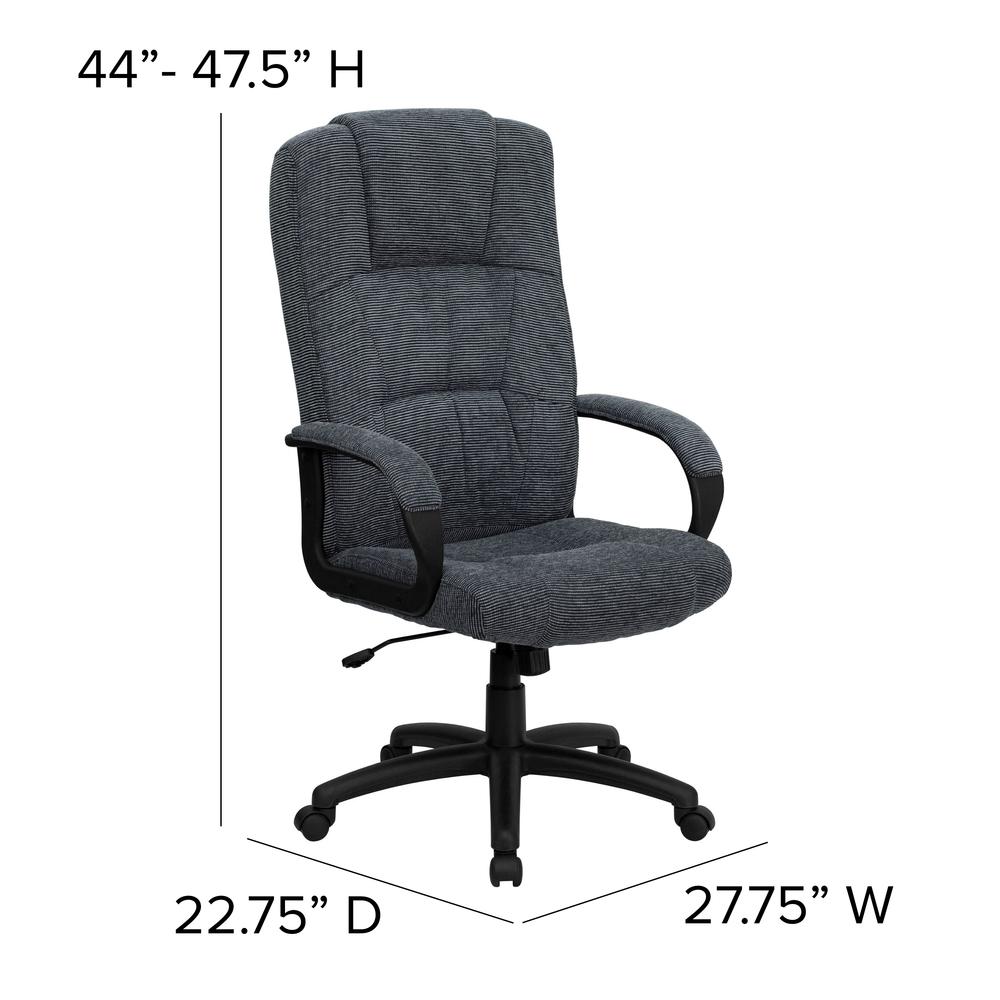 High Back Gray Fabric Executive Swivel Office Chair with Arms. Picture 2