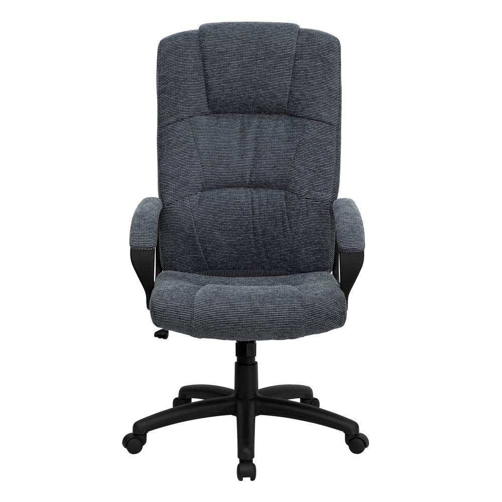 High Back Gray Fabric Executive Swivel Office Chair with Arms. Picture 5