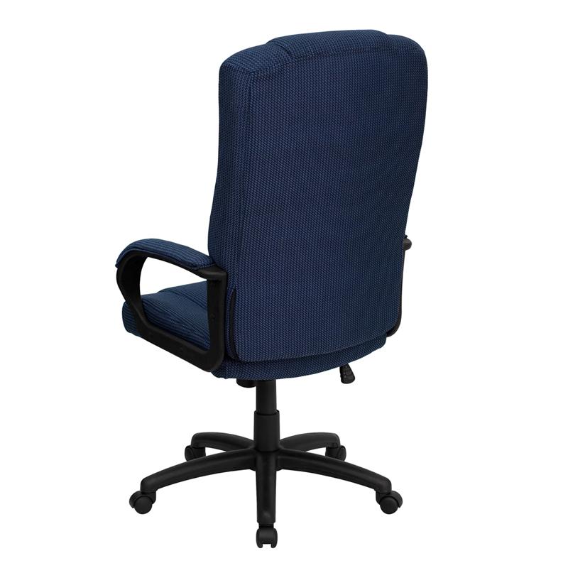 High Back Navy Blue Fabric Executive Swivel Office Chair with Arms. Picture 3