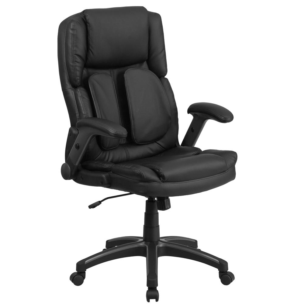 Extreme Comfort High Back Black LeatherSoft Executive Swivel Ergonomic Office Chair with Flip-Up Arms. Picture 1